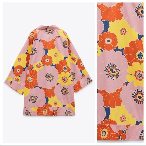 ZARA Colorful Oversized Floral Tunic Top Blouse Size Large - Picture 3 of 10